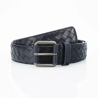 Bottega Veneta Intrecciato नेवी बुना हुआ चमड़े का बेल्ट