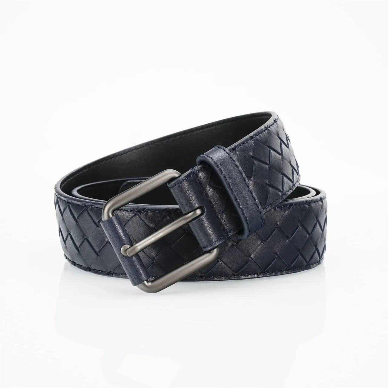 Bottega Veneta Intrecciato Cinto de couro navy tecido 4