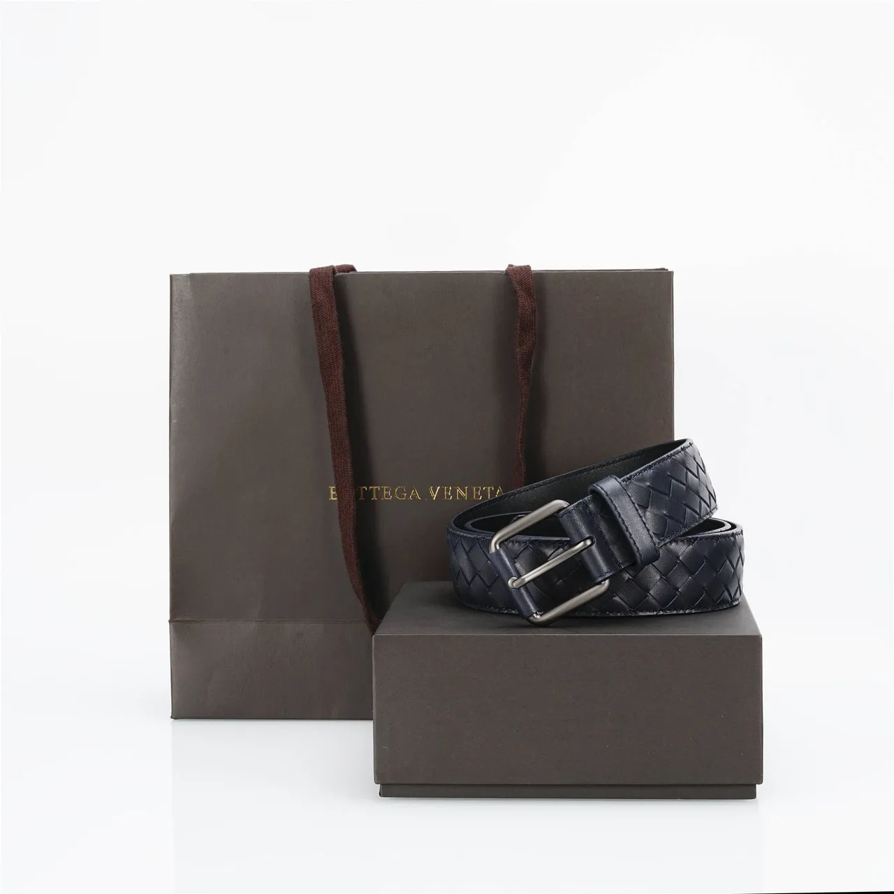 Bottega Veneta Intrecciato Cinto de couro navy tecido 5