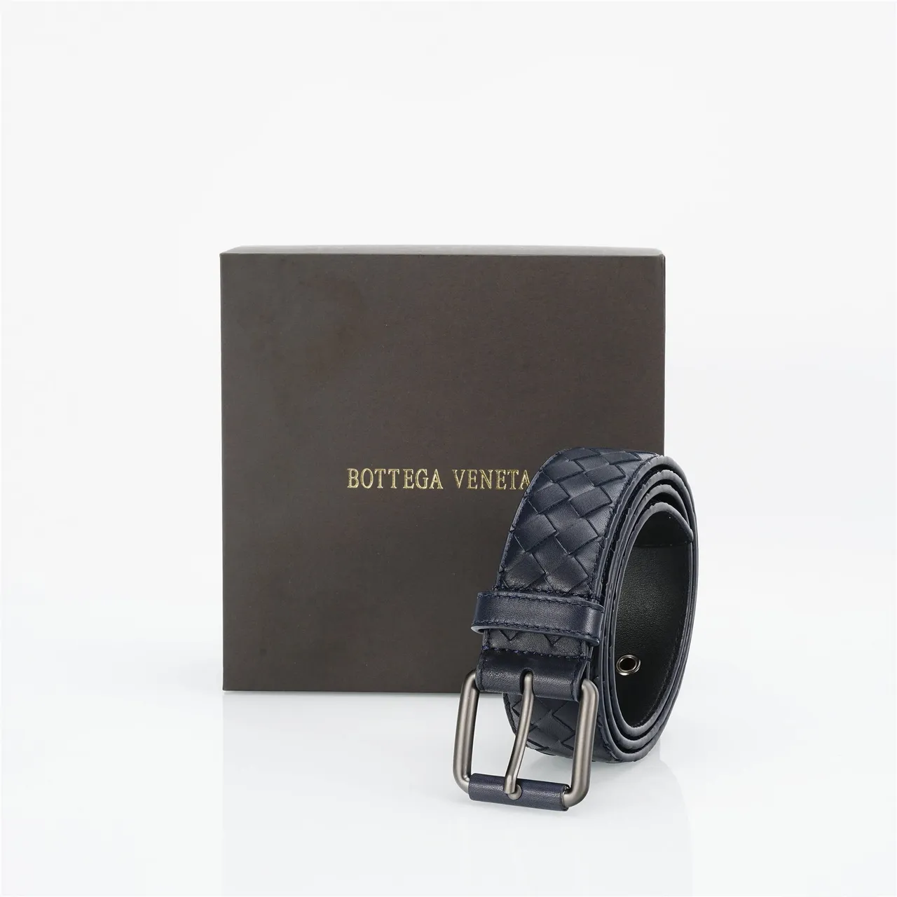 Bottega Veneta Intrecciato Cinto de couro navy tecido 6