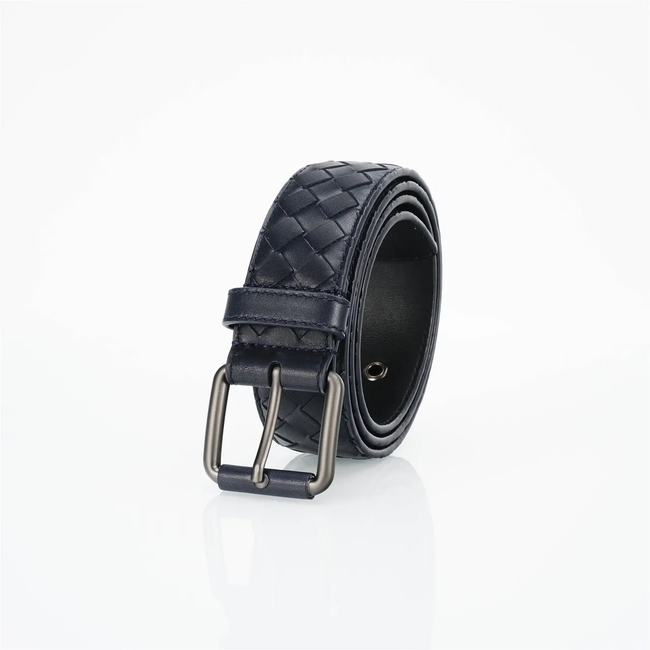 Bottega Veneta Intrecciato Cinto de couro navy tecido 7