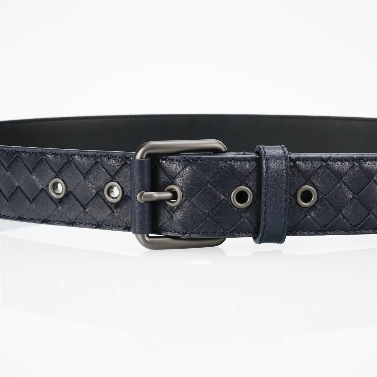 Bottega Veneta Intrecciato Cinto de couro navy tecido 8