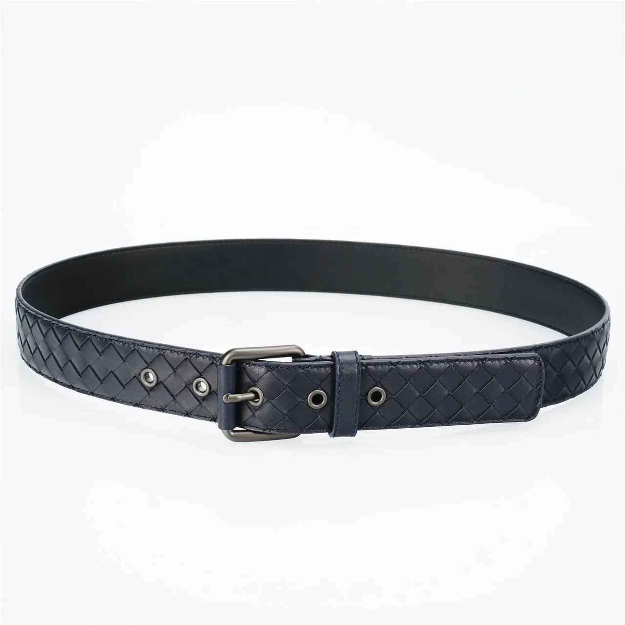 Bottega Veneta Intrecciato Cinto de couro navy tecido 9