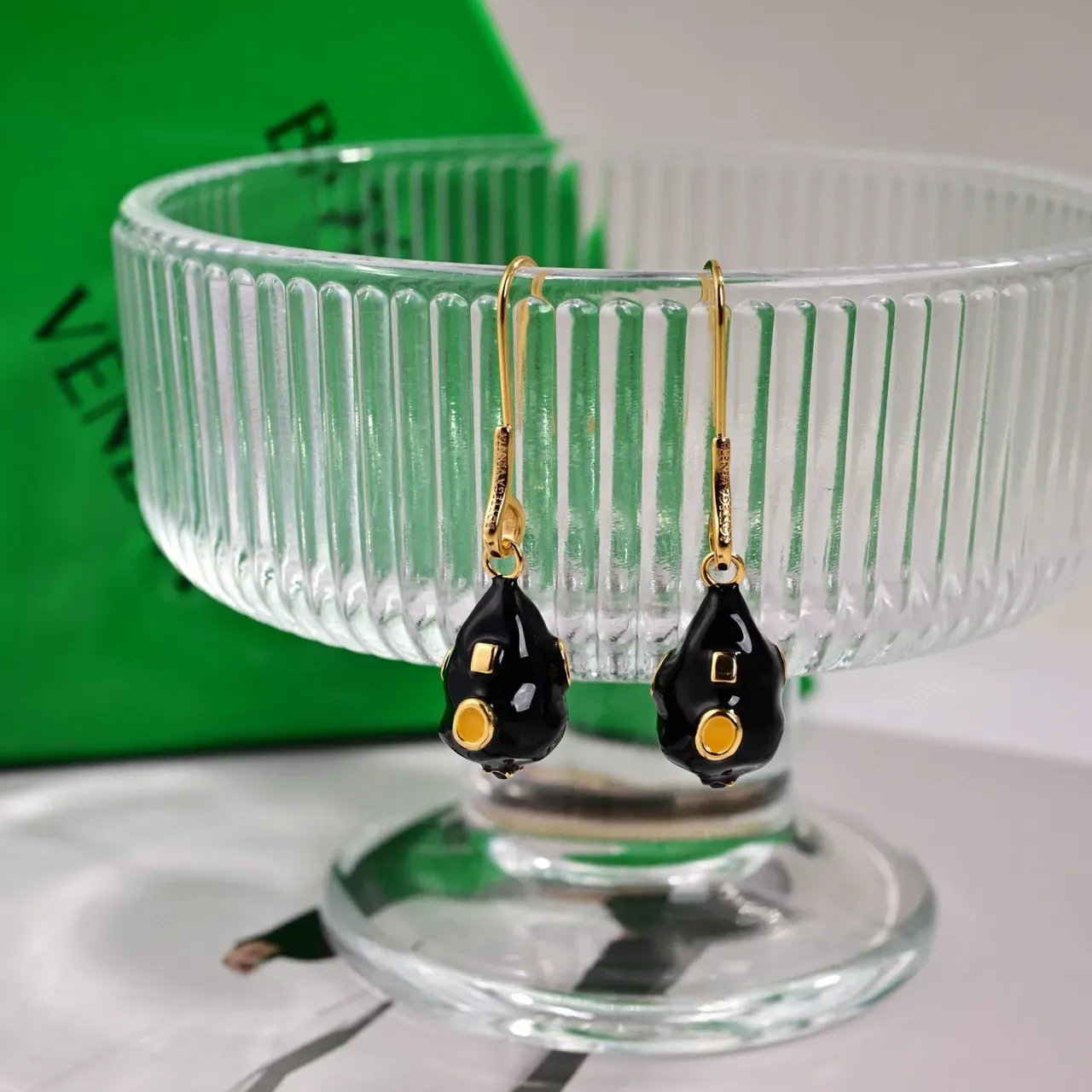 Bottega Veneta Sculptural White Enamel and Gold-Tone Yellow Inlay Earrings 3
