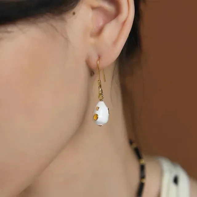 Bottega Veneta Sculptural White Enamel and Gold-Tone Yellow Inlay Earrings 5