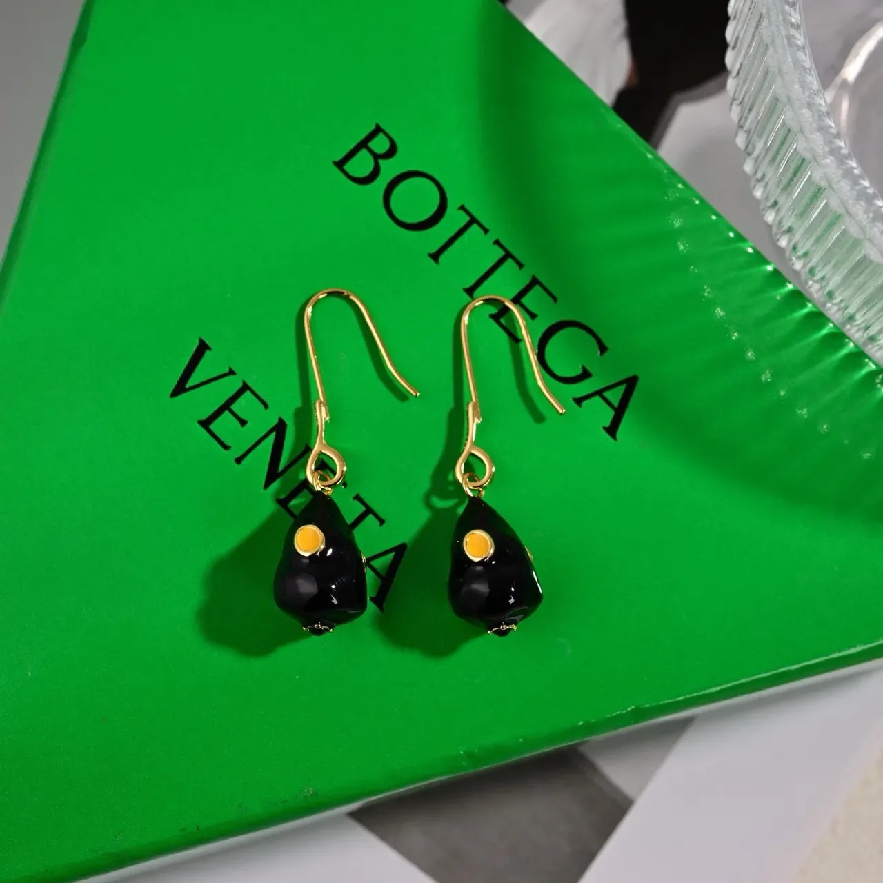 Bottega Veneta Sculptural White Enamel and Gold-Tone Yellow Inlay Earrings 6