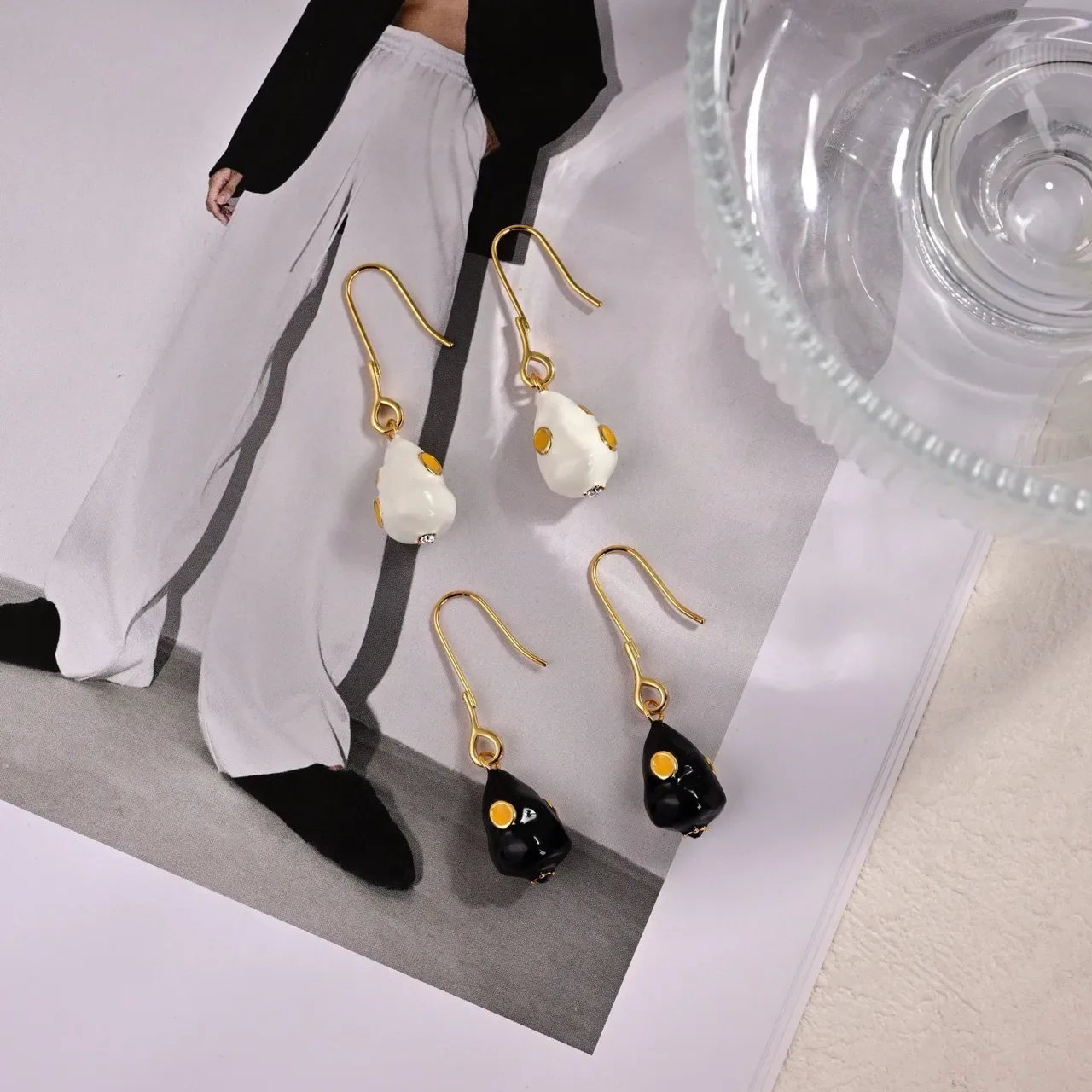 Bottega Veneta Sculptural White Enamel and Gold-Tone Yellow Inlay Earrings 7