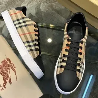 Burberry বেইজ কালা Nova Check Canvas Upper Leather Toe Cap Lifestyle Sneakers