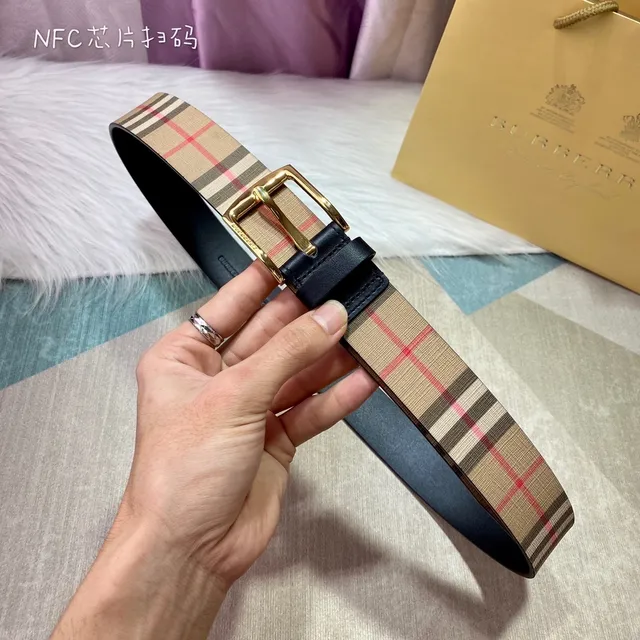 بيربري بيج أسود نوفا تشيك نسيج منسوج ظهر جلدي حزام كانفاس 3