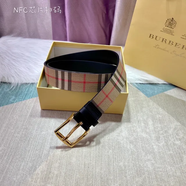 بيربري بيج أسود نوفا تشيك نسيج منسوج ظهر جلدي حزام كانفاس 6
