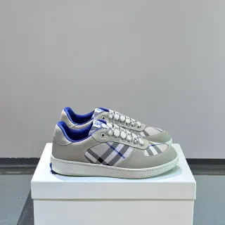 Burberry Beige Blue Low-Top Check-Panel Lifestyle Sneakers