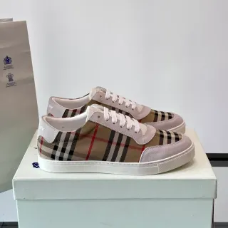 Burberry Beige Brown House Check Canvas Upper Suede Overlays Lifestyle Sneakers