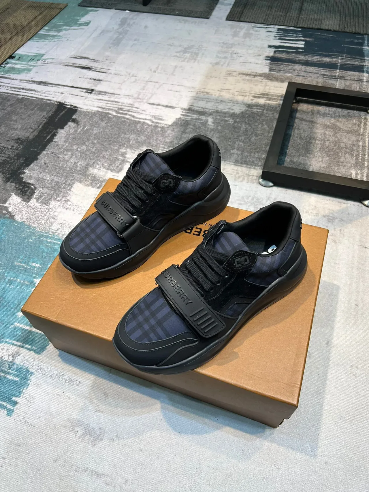 Burberry Black Navy Chunky Sole Logo Strap Sneakers 5