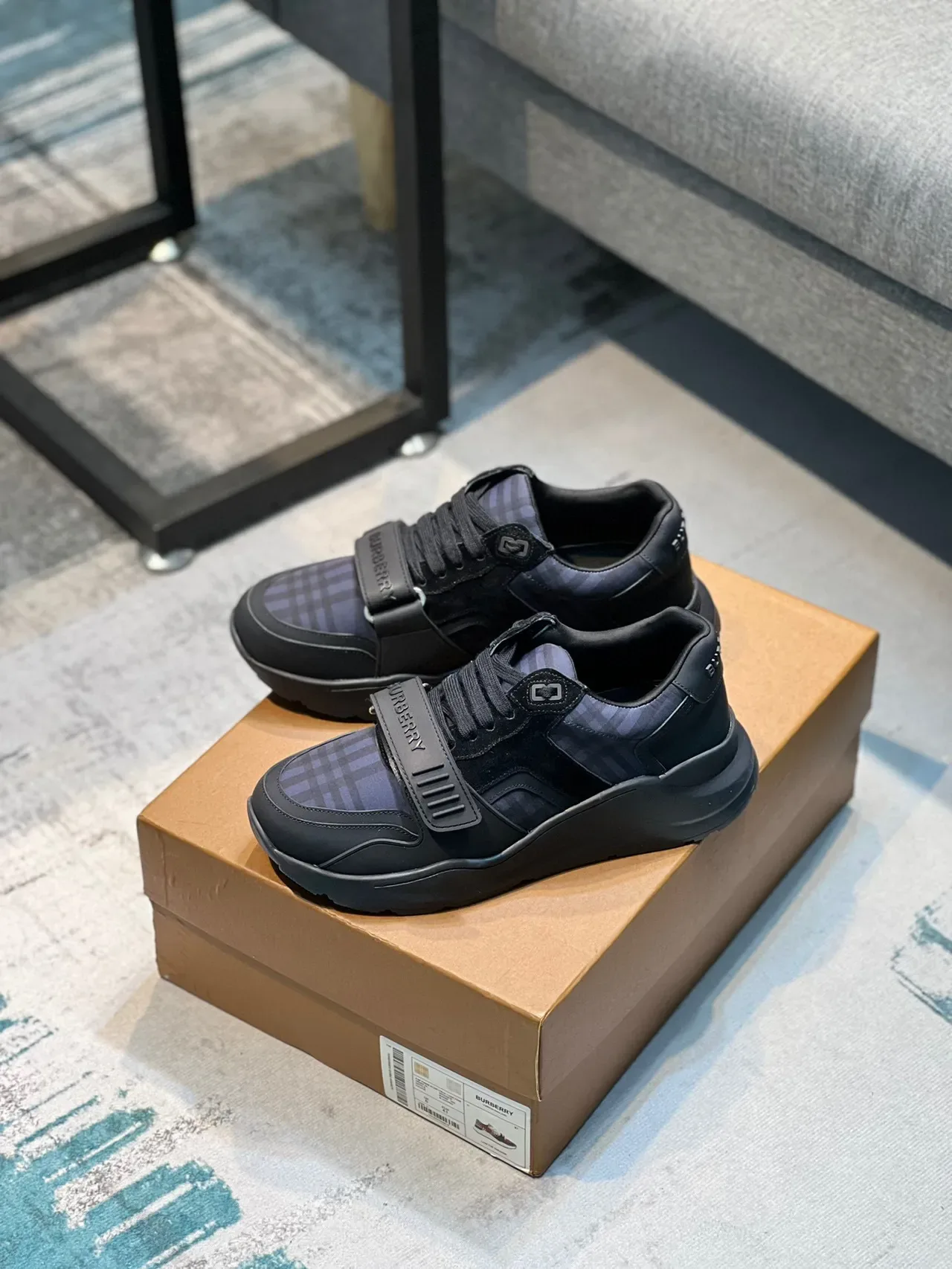 Burberry Black Navy Chunky Sole Logo Strap Sneakers 7