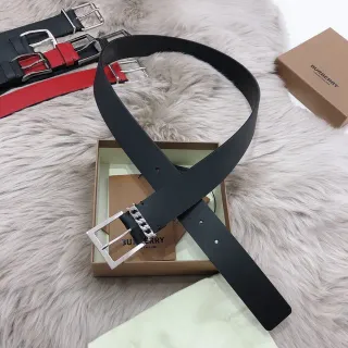 Burberry Black Silver Matte Rectangular Buckle Leather Belt