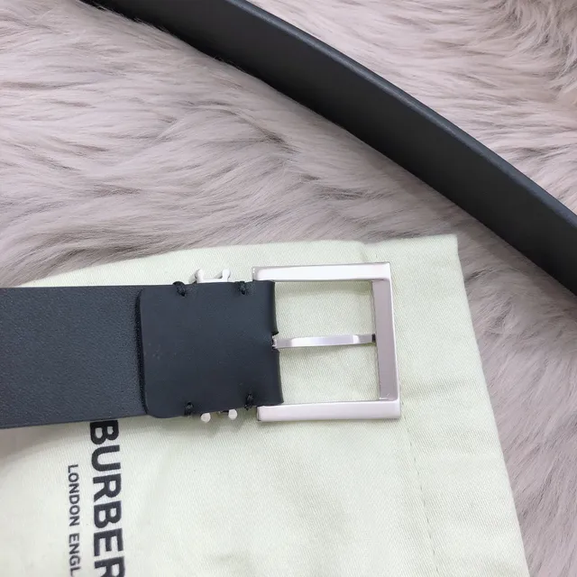Burberry Black Silver Matte Rectangular Buckle Leather Belt 3