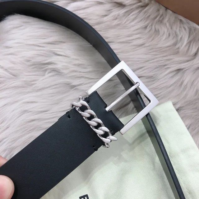 Burberry Black Silver Matte Rectangular Buckle Leather Belt 4