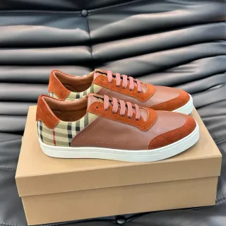 Burberry Brown Beige Low-Top Leather-Suede Hybrid Lifestyle Sneakers