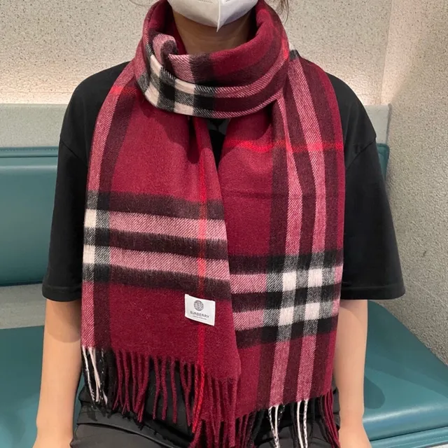 Burberry Bordeaux Multicolore Motif Classique à Carreaux Bordures à Franges Écharpe en Cachemire 2