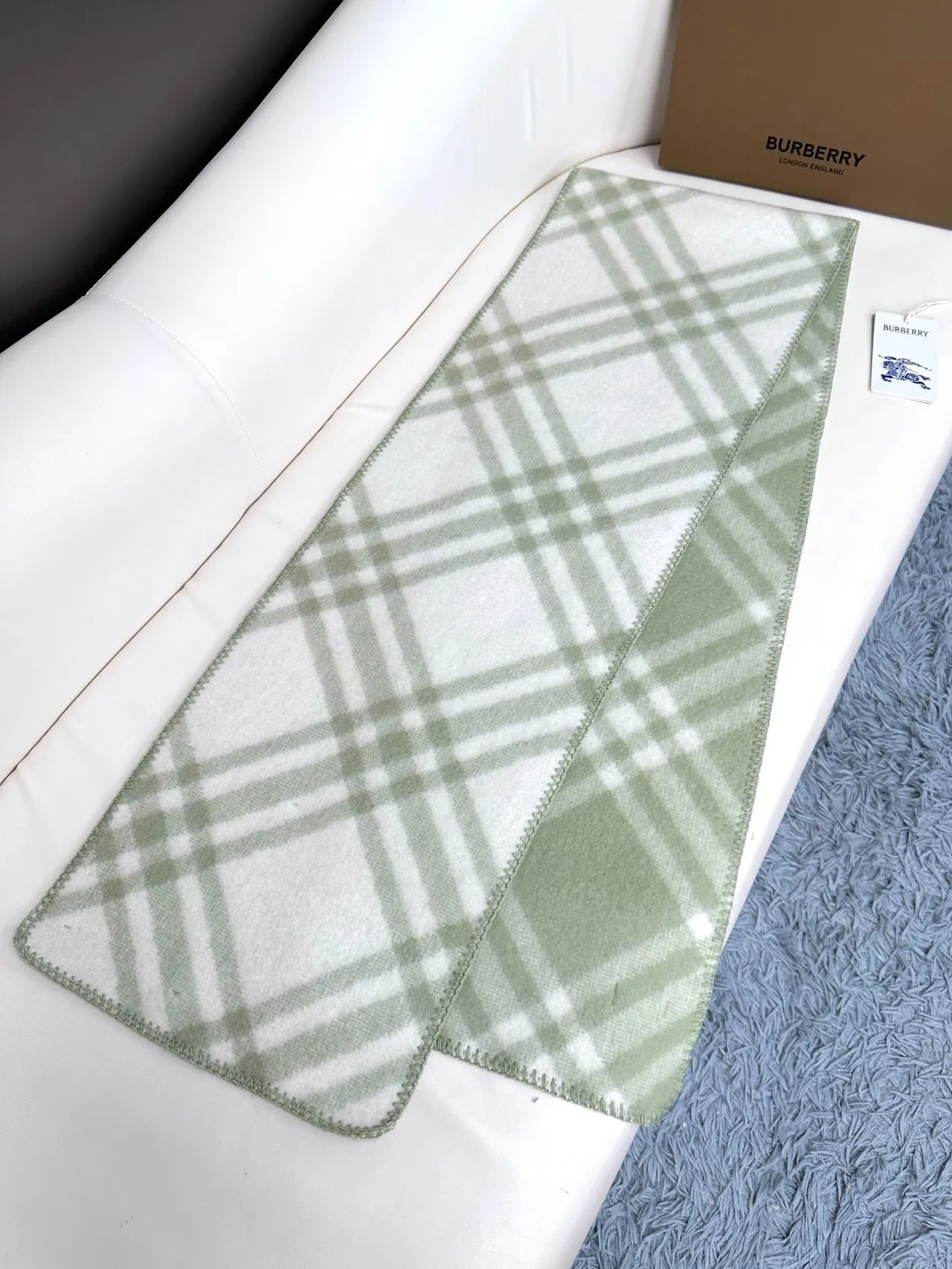 Burberry Cachecol Xadrez Plaid Verde Bege Aparência Lã Misturada Cachecol Caxemira 4
