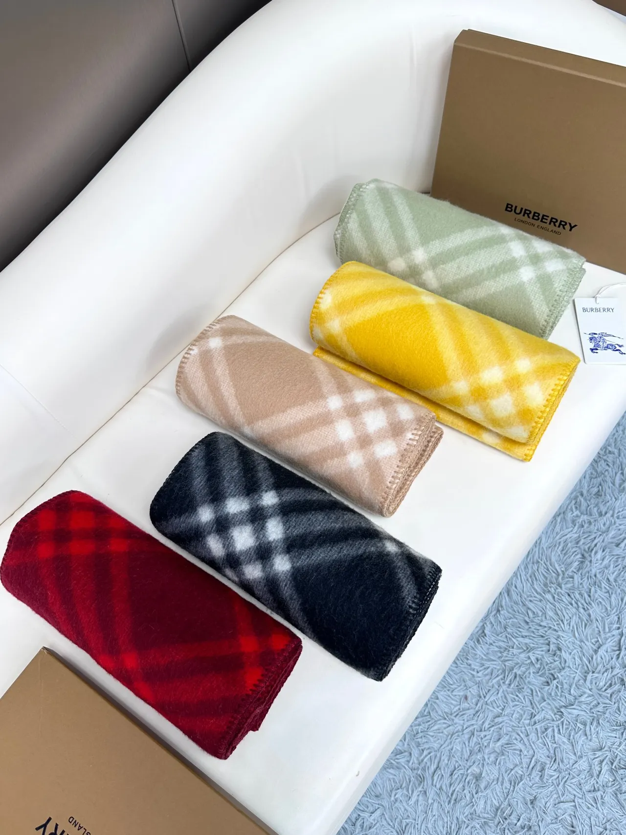 Burberry Cachecol Xadrez Plaid Verde Bege Aparência Lã Misturada Cachecol Caxemira 7