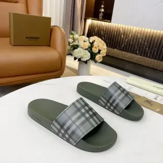 Burberry Check Strap Olive Green Slippers