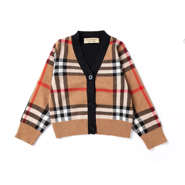Burberry Classic Check Beige Black Pattern Button-Front Closure Cardigan 11