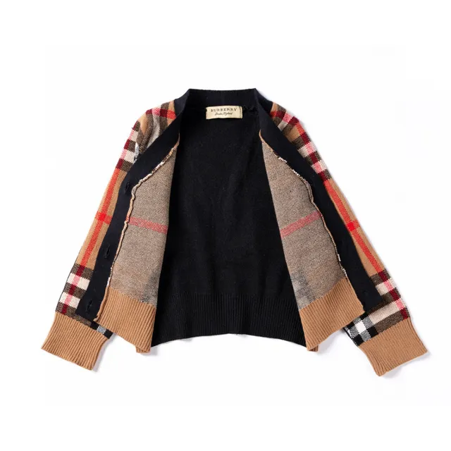 Burberry Classic Check Beige Black Pattern Button-Front Closure Cardigan 12