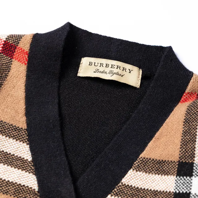 Burberry Classic Check Beige Black Pattern Button-Front Closure Cardigan 15