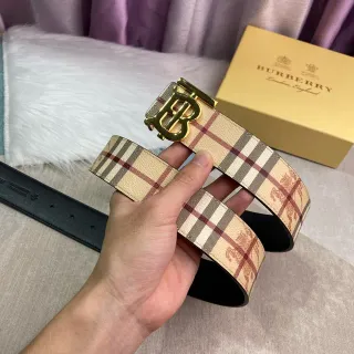 Burberry Knight Beige Gold TB Monogram Buckle Classic Check Print Leather Belt