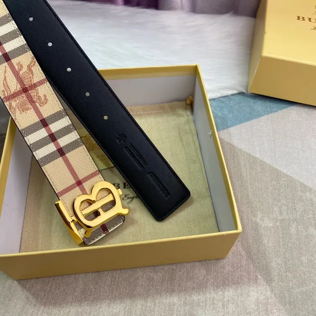Burberry Knight Ceinture en cuir Beige doré TB Monogram Buckle imprimé classique à carreaux 7