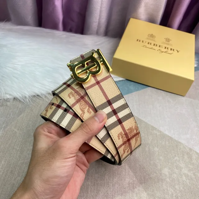Burberry Knight Ceinture en cuir Beige doré TB Monogram Buckle imprimé classique à carreaux 8
