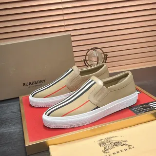 Burberry Knight Beige White Slip-On Striped Panel Lifestyle Sneakers