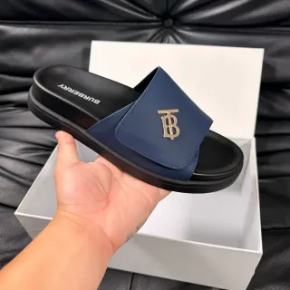 Burberry Knight Navy and Black Leather Slide Slippers