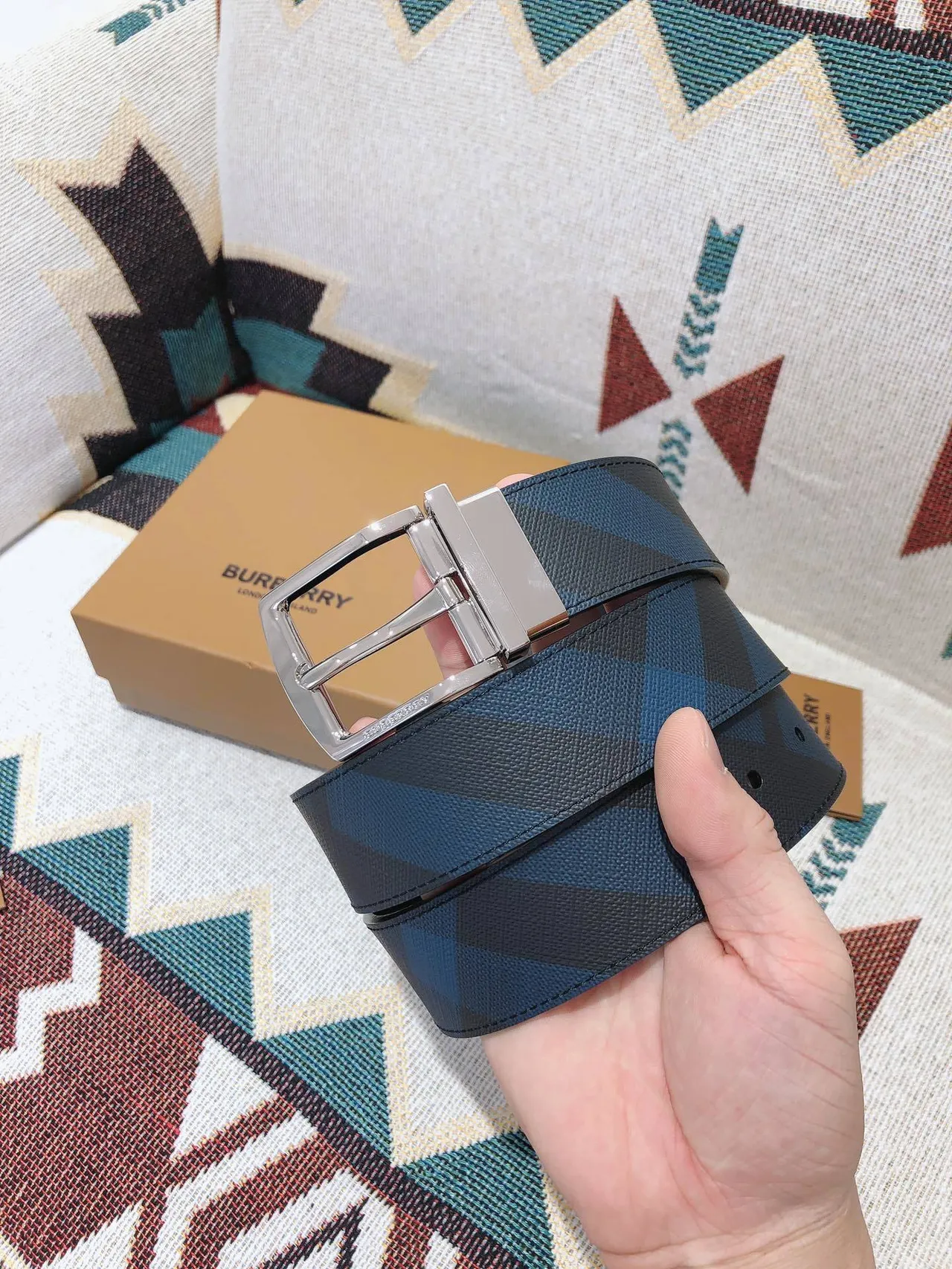 Burberry Knight Reversible Check Leather Belt 2