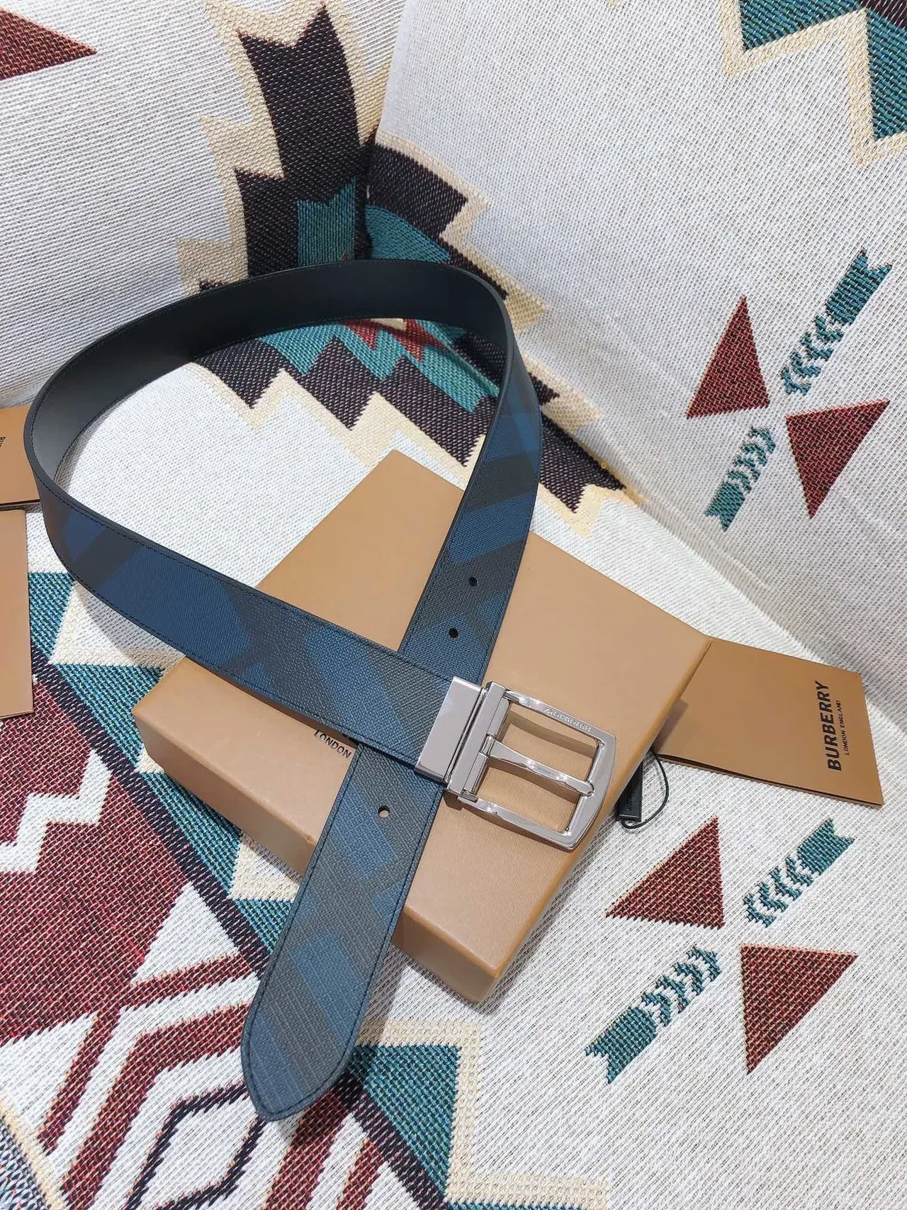 Burberry Knight Reversible Check Leather Belt 4