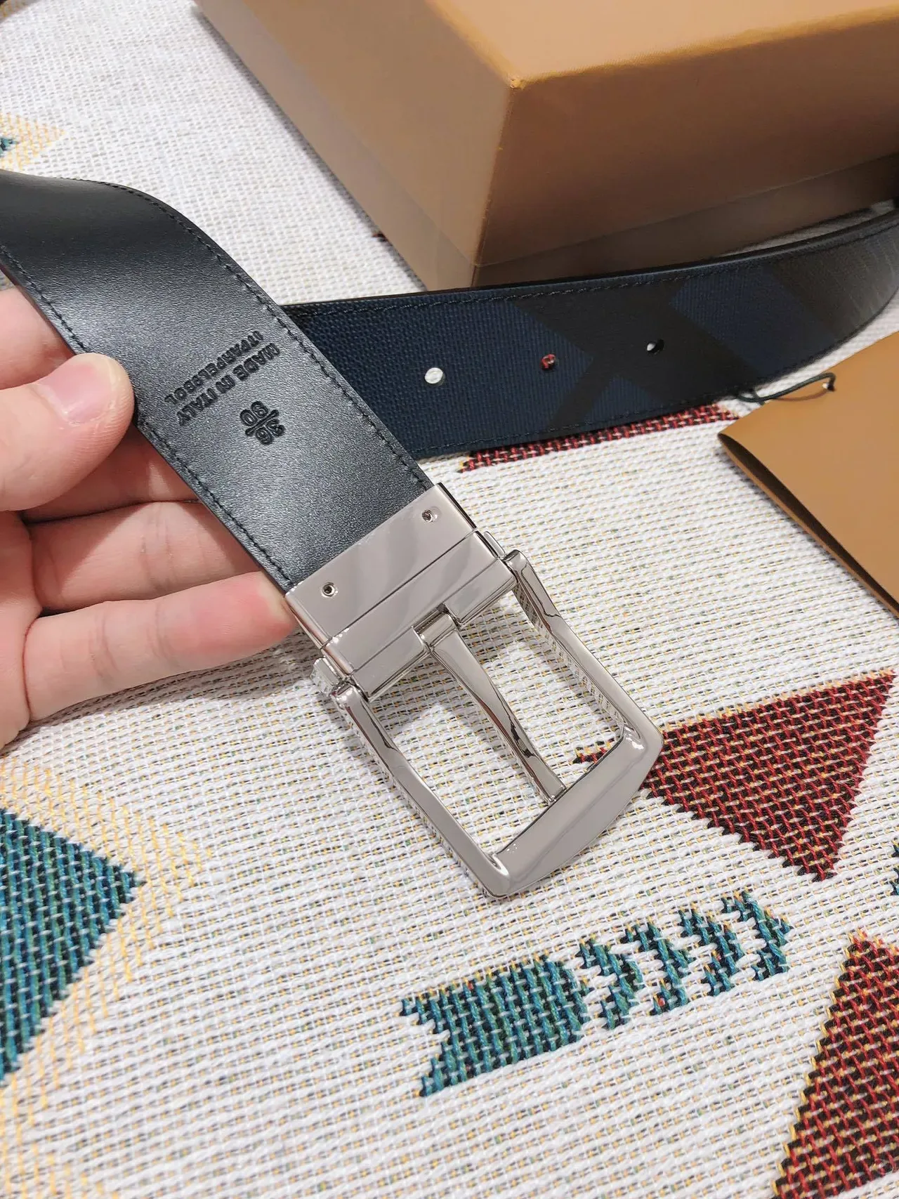 Burberry Knight Reversible Check Leather Belt 5