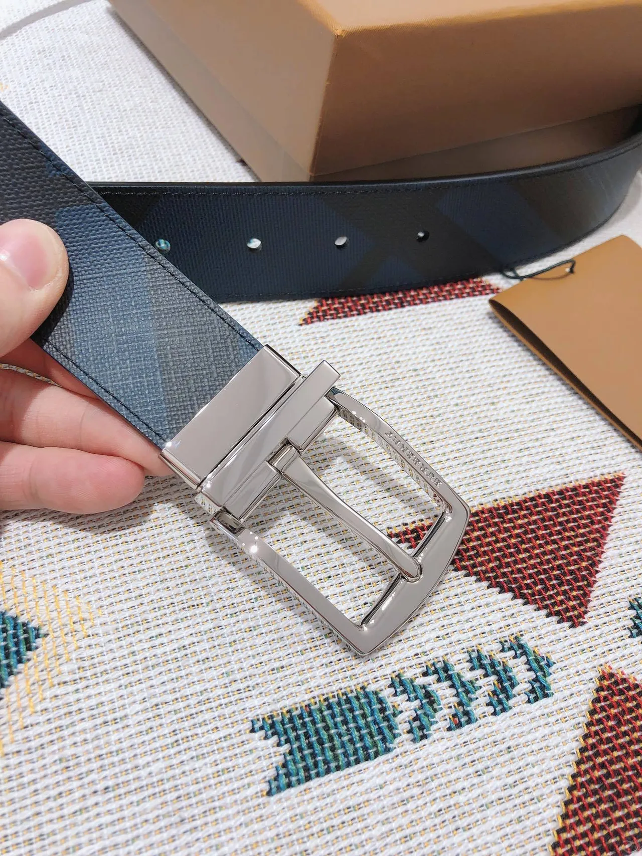 Burberry Knight Reversible Check Leather Belt 6