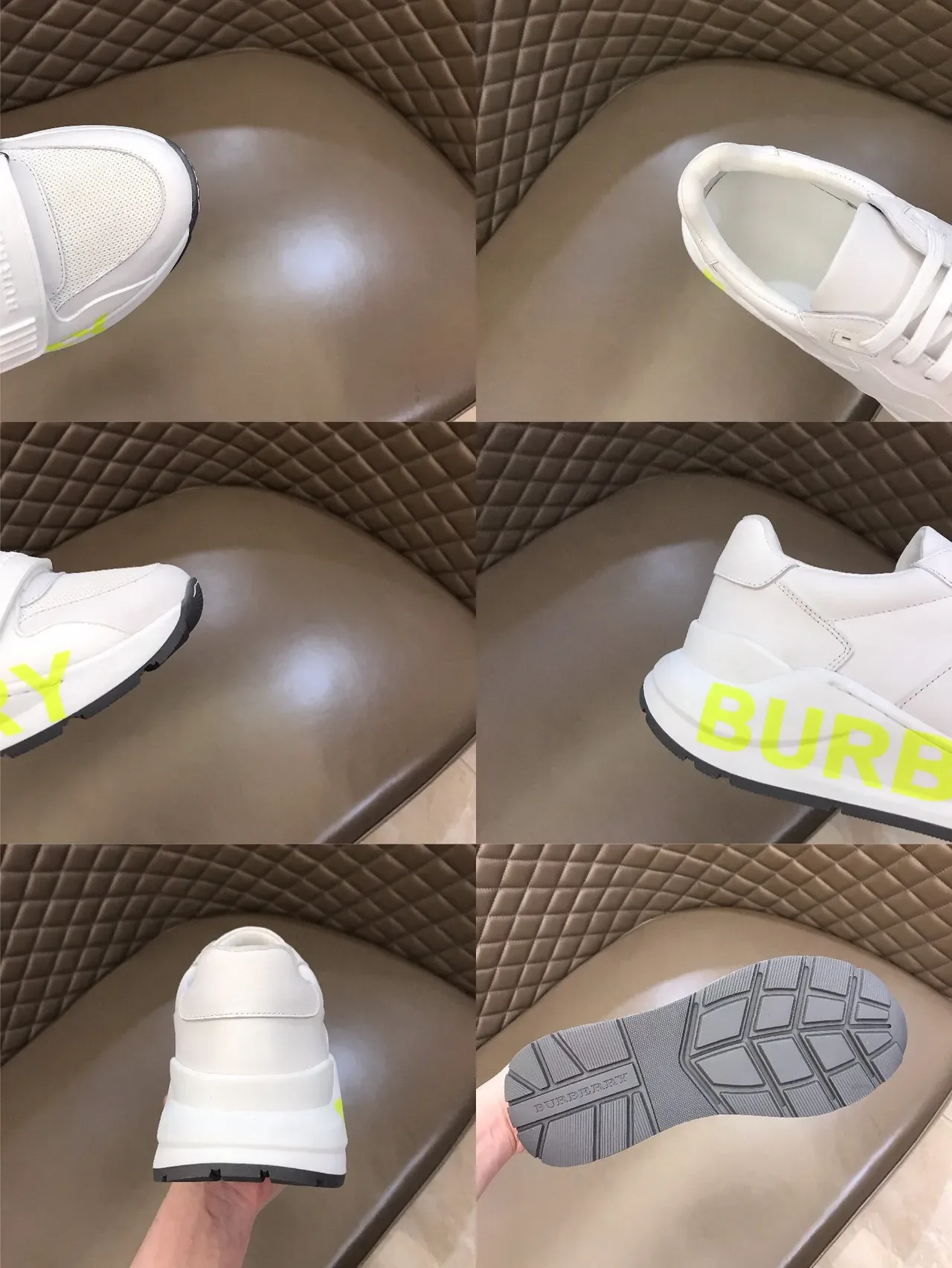 Burberry Knight Blanc Jaune Similicuir Tige Impression Logo Néon Sneakers Lifestyle 2