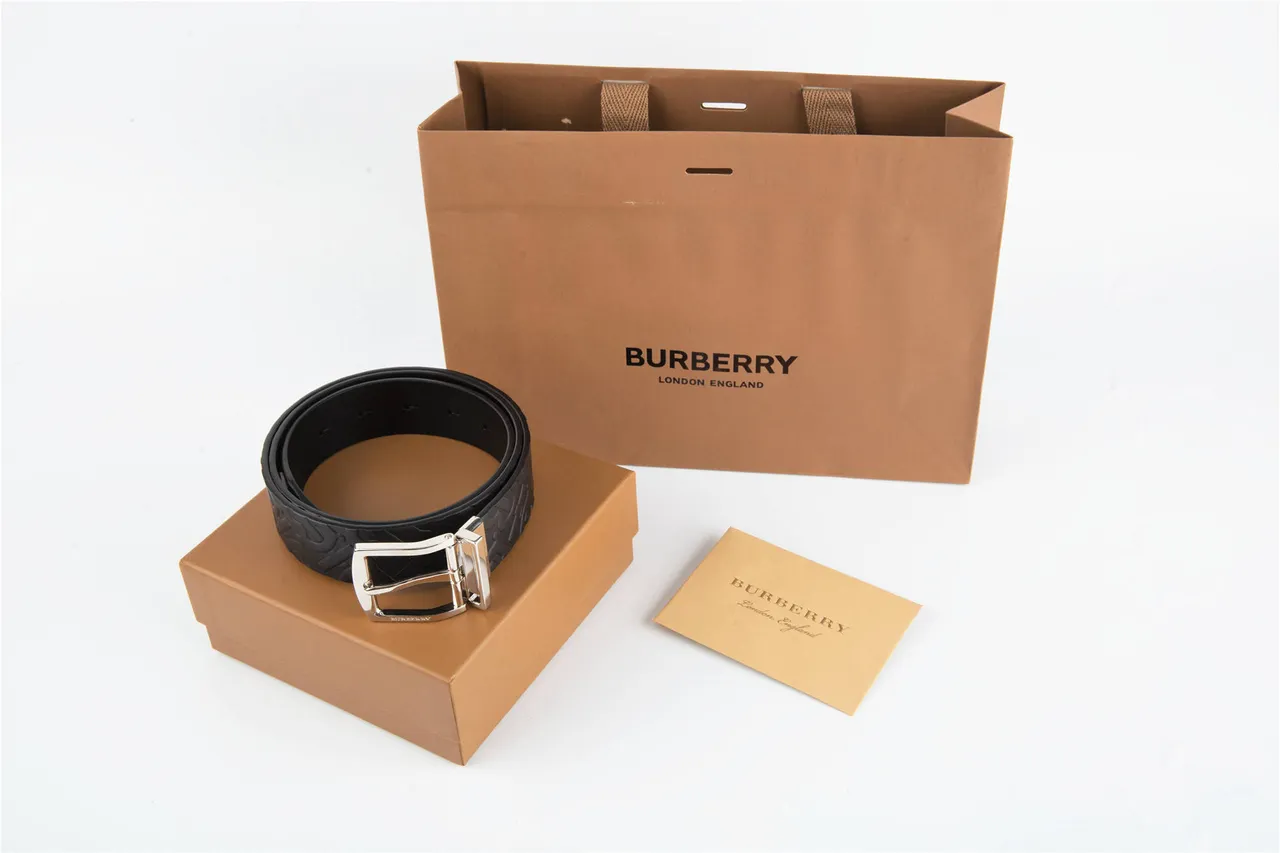 Burberry Monogram Embossed Black Leather Belt 10