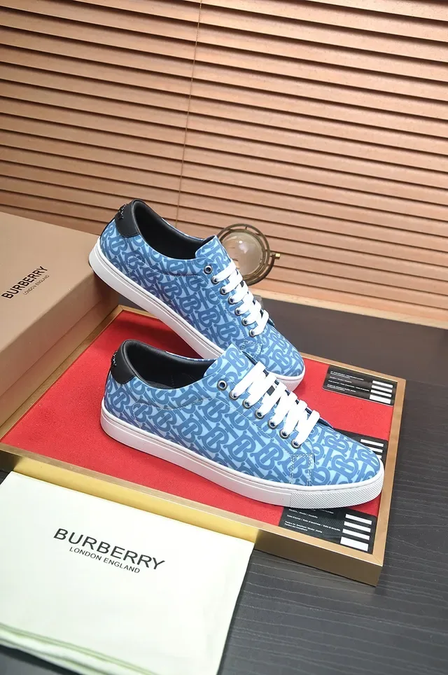 Burberry Monogram-Printed Light Blue and White Low-Top Sneakers 3