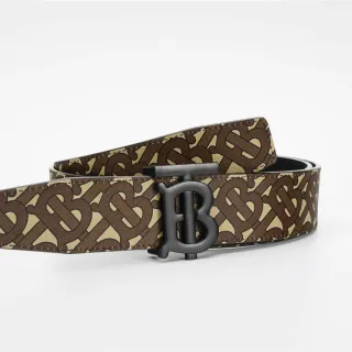 Burberry Monogram TB Buckle Belt Brown Beige Leather Belt