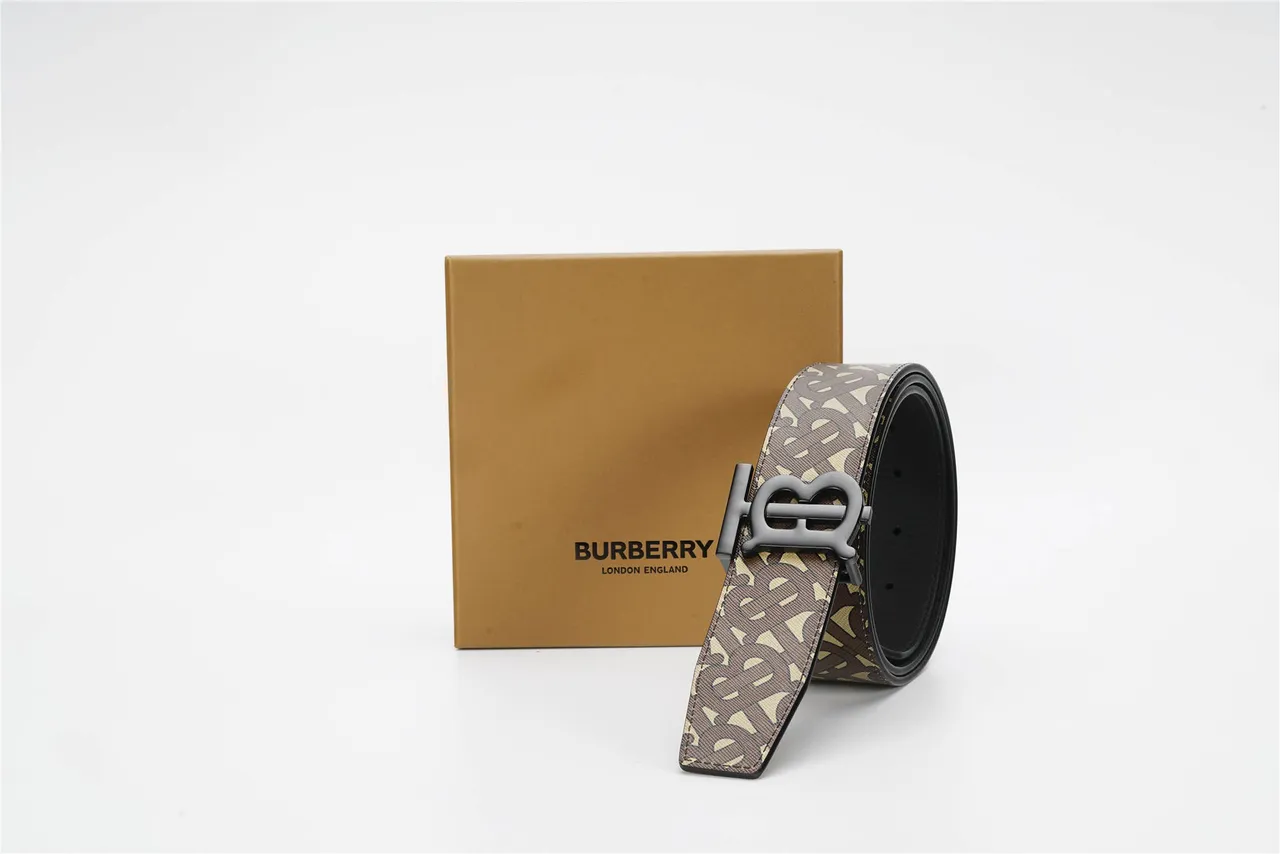 Burberry Monogram TB Buckle Belt Ceinture en cuir marron beige 5
