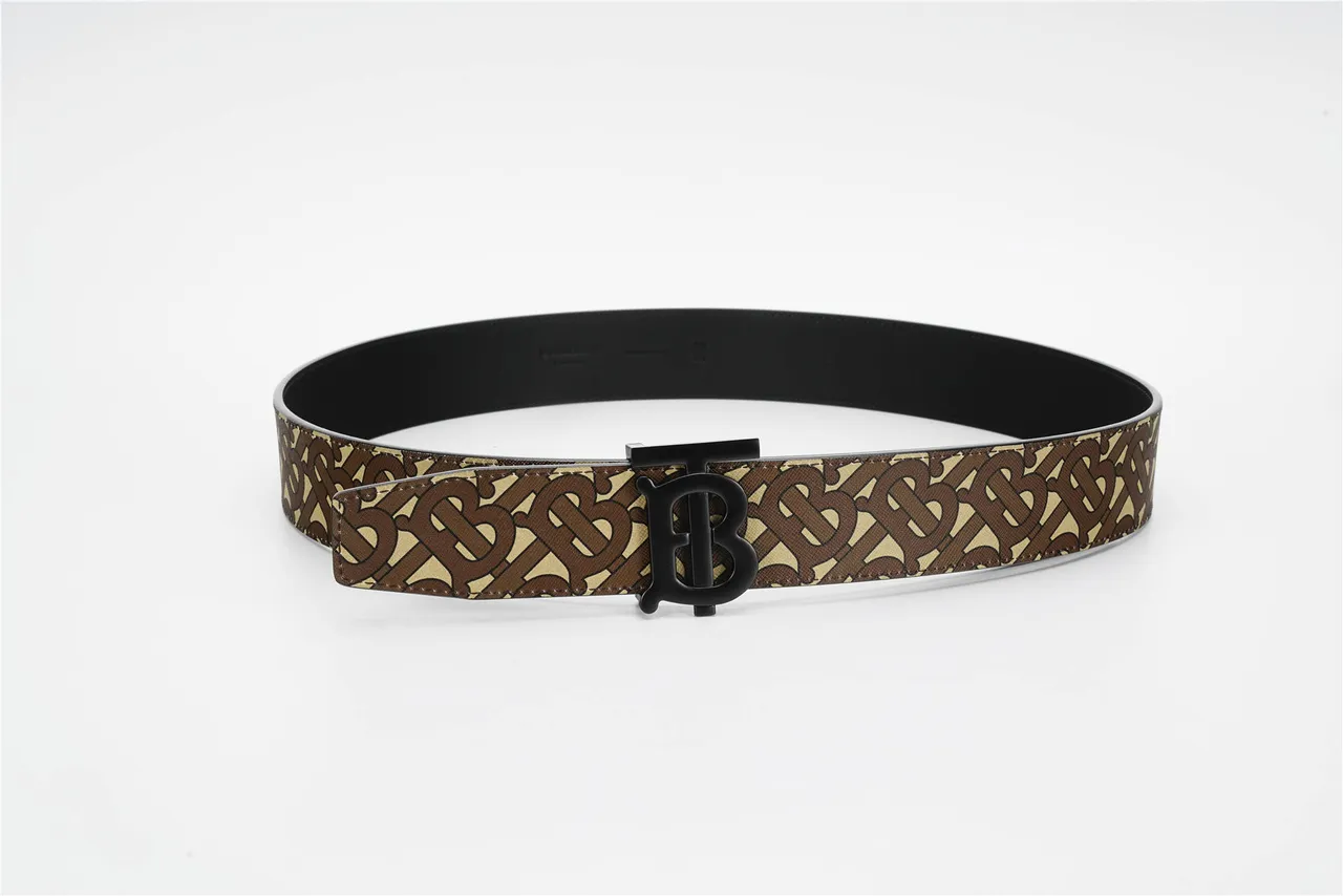 Burberry Monogram TB Buckle Belt Ceinture en cuir marron beige 9