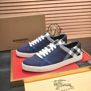 Burberry Navy White Canvas Upper Check-Pattern Side Panel Lifestyle Sneakers