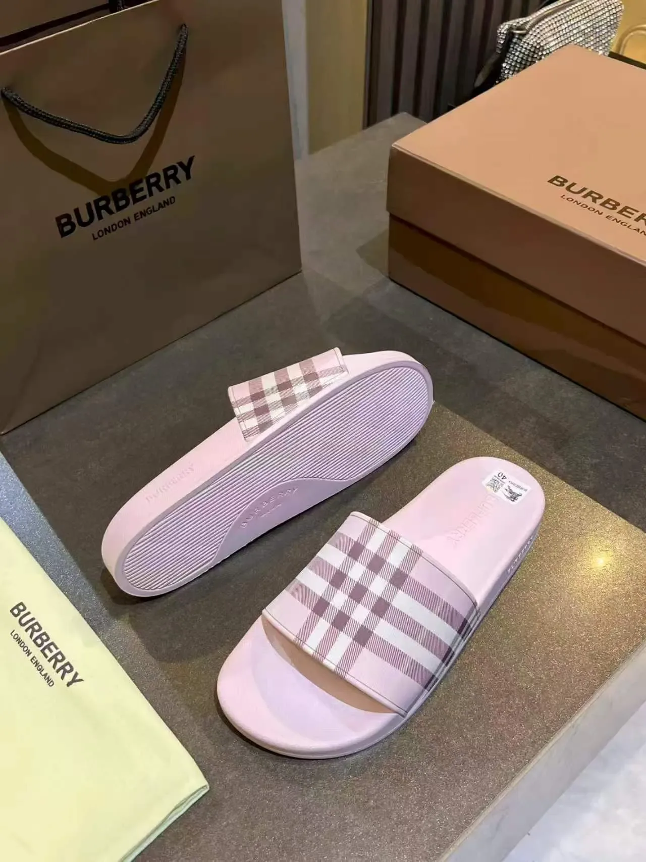 Burberry Slide Pink Beige Single-Strap Slippers 3