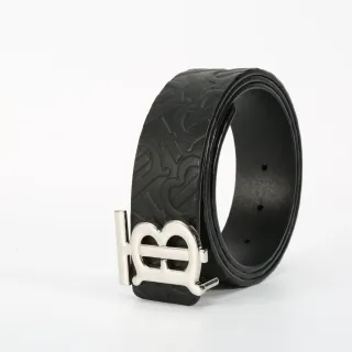 Burberry TB Belt Black Embossed Monogram Leather Belt