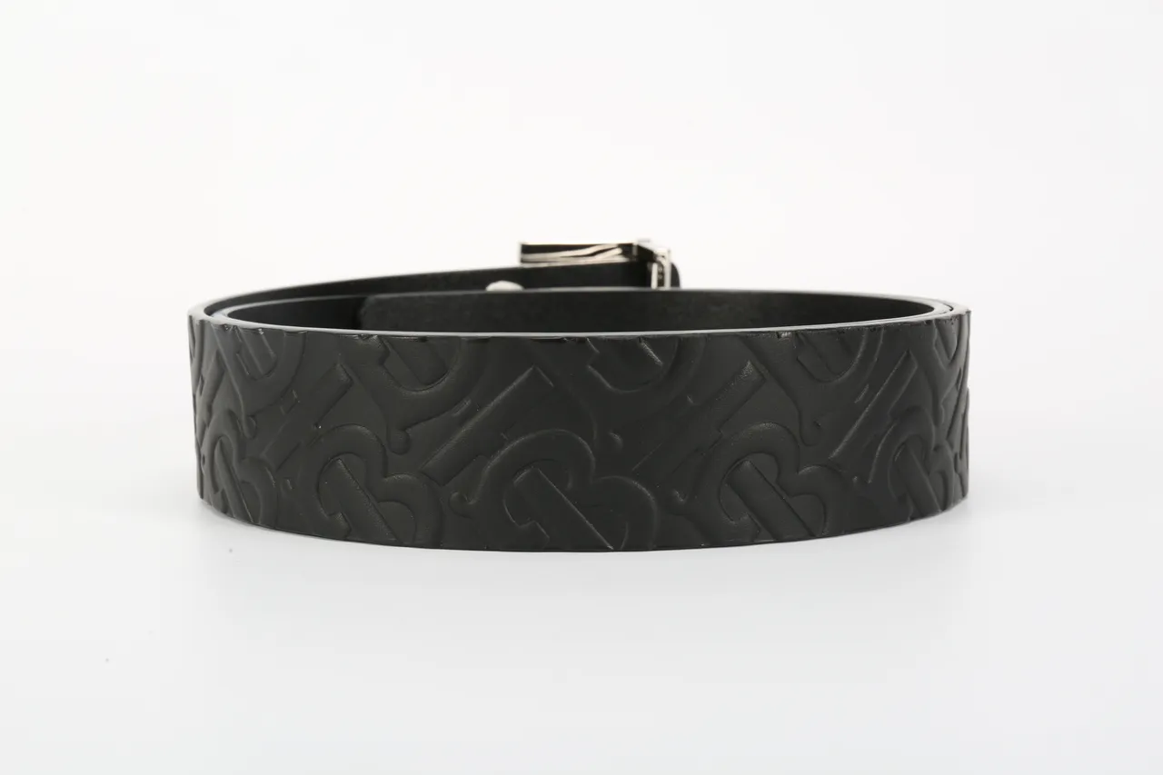 Burberry TB Belt Black Embossed Monogram Leather Belt 4