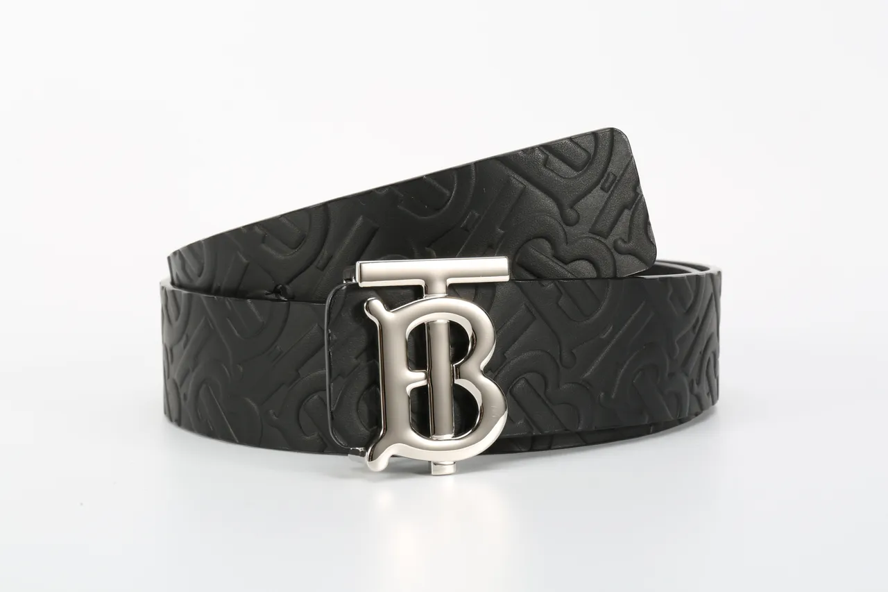 Burberry TB Belt Black Embossed Monogram Leather Belt 5