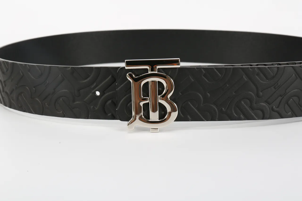 Burberry TB Belt Black Embossed Monogram Leather Belt 8